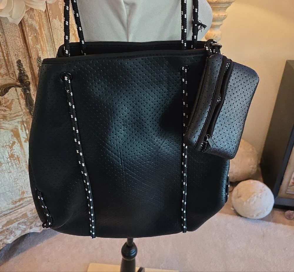 Everyday Black Tote with Detachable Pouch